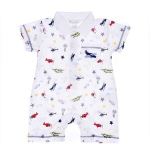 Kissy Kissy Kids 3-6M Collared Aviators Short Playsuit Pima Cotton Full Snap